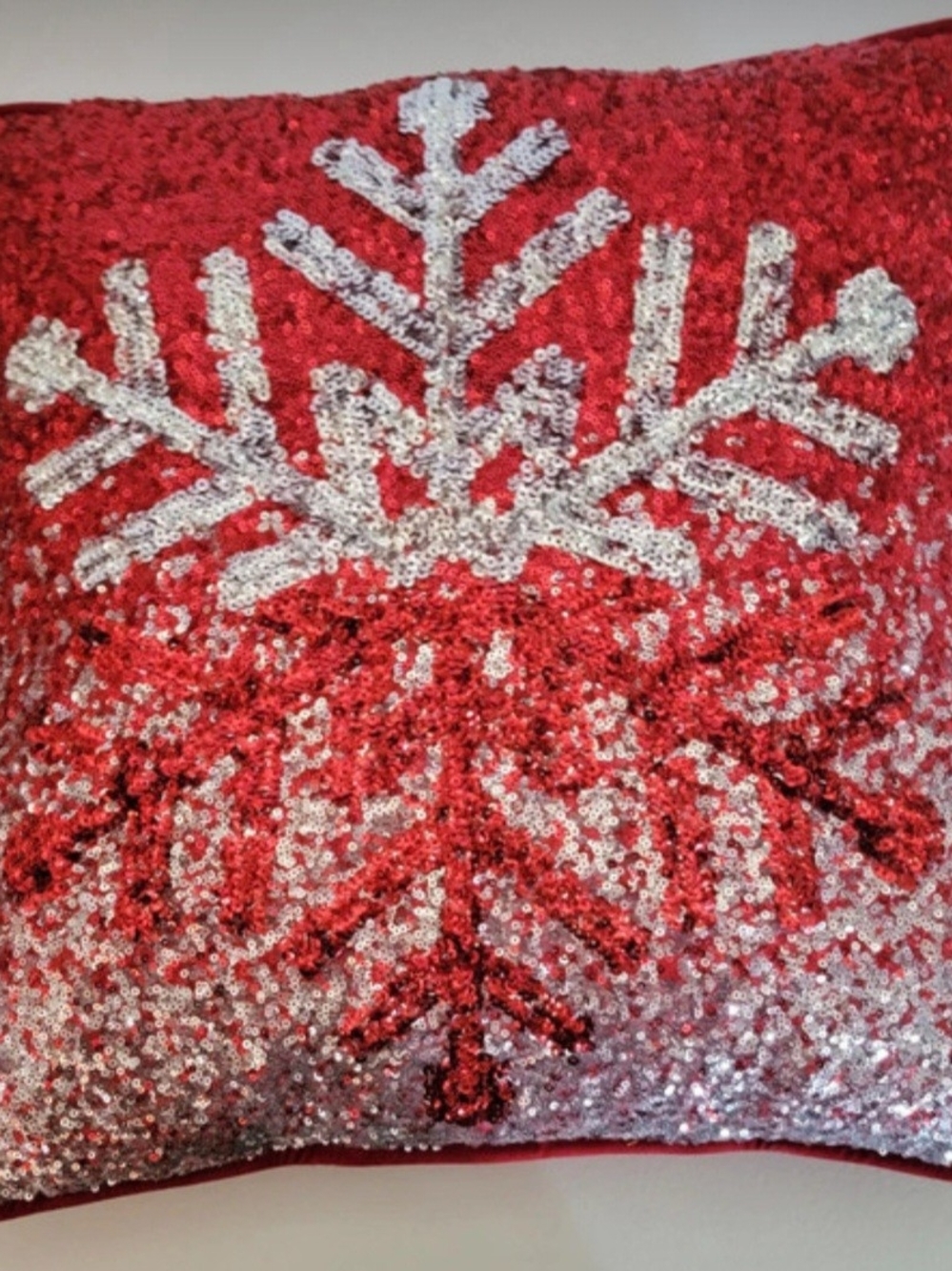 Red Sequin Snowflake Accent Pillow - Holiday Sparkle